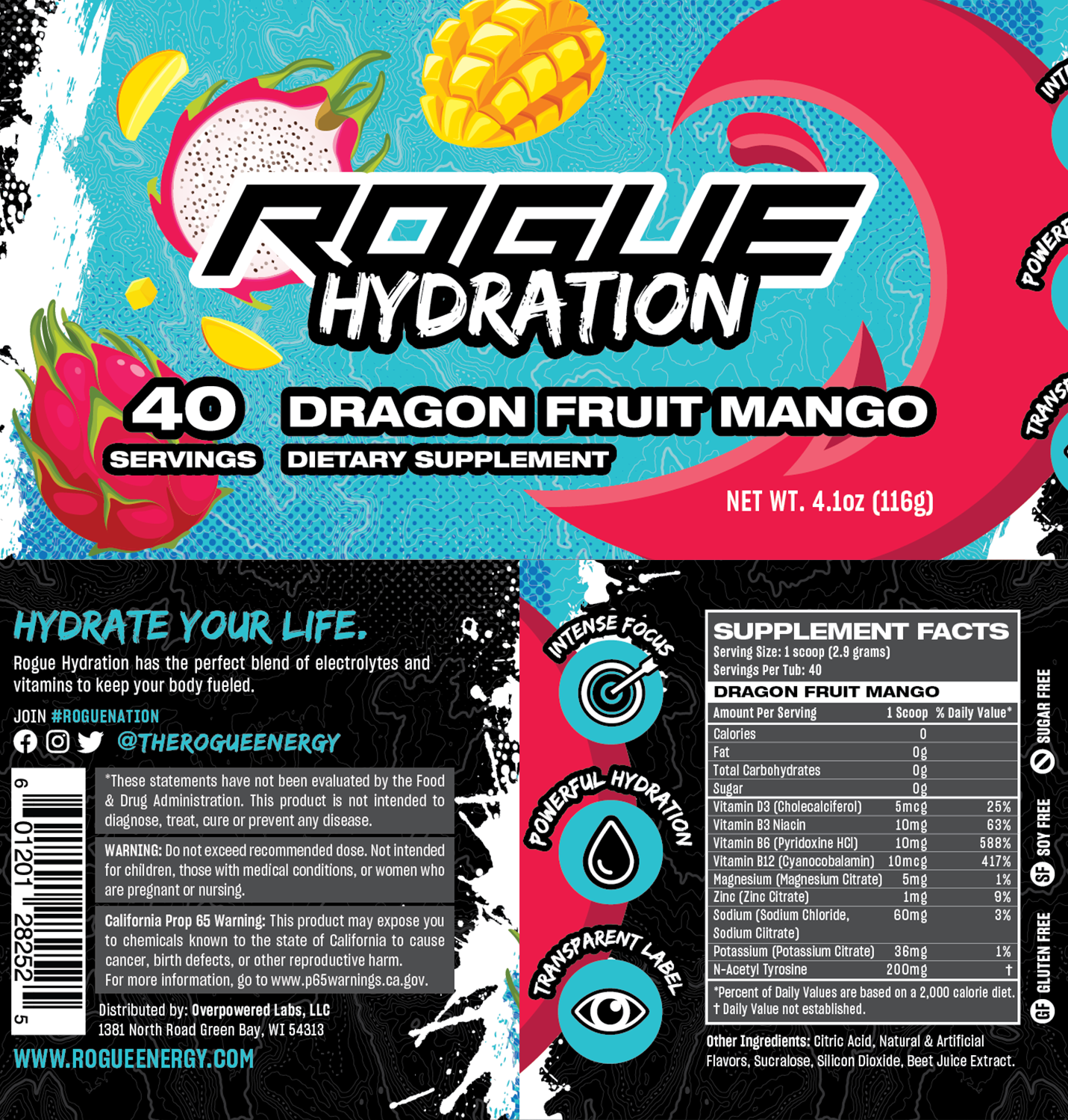 Ruck Nutrition Ruck Rage Mango Rogue Energy - Dragon Fruit Mango Hydration Drink Powder - 40 Servings ...