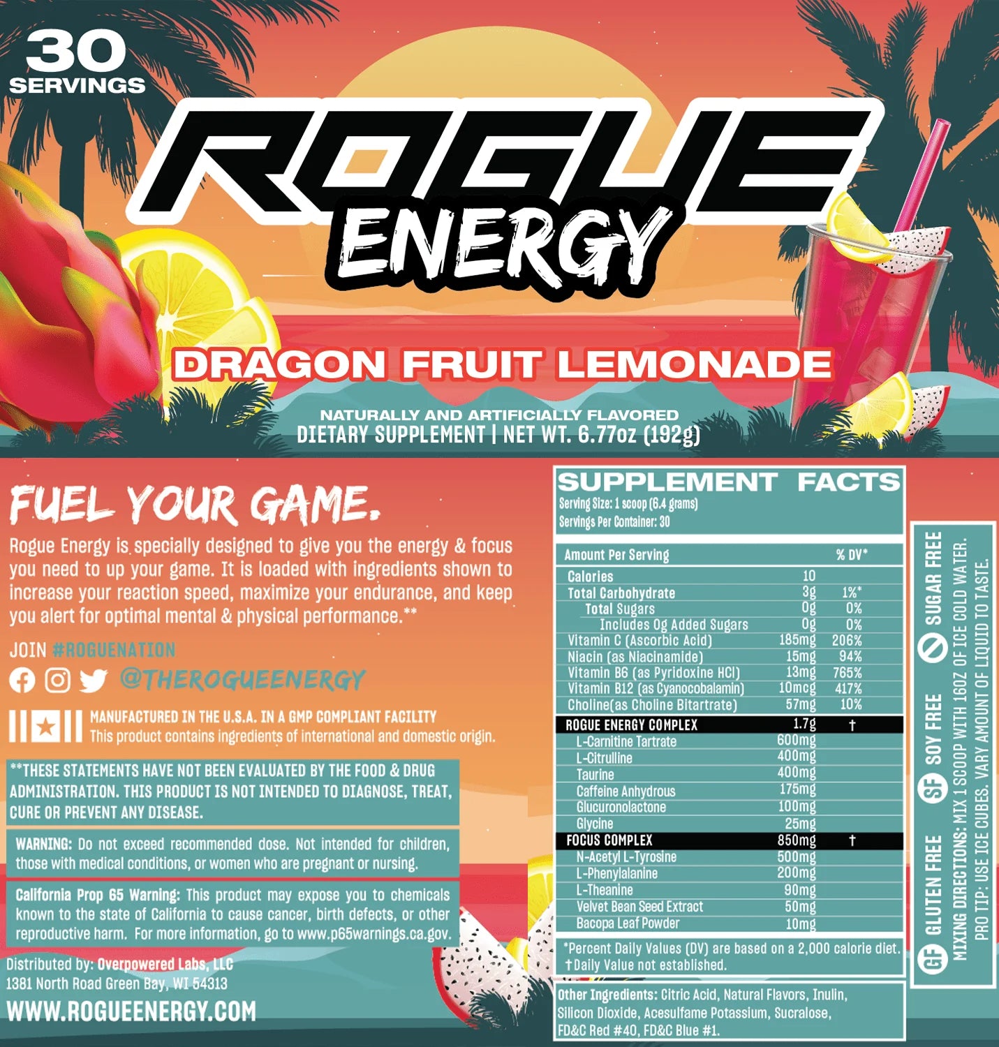 Rogue Energy Dragon Fruit Lemonade Tub - 30 Servings
