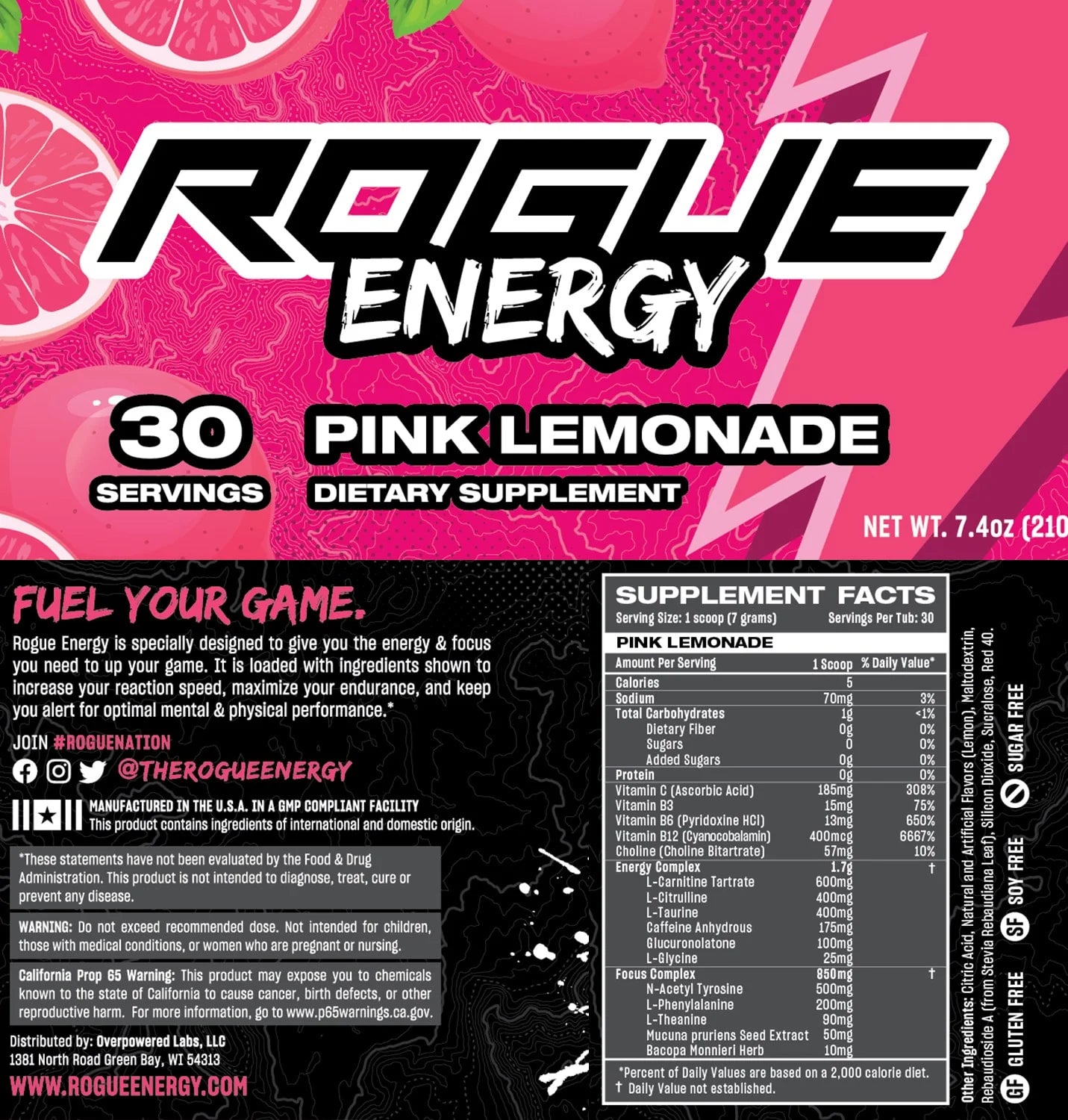Rogue Energy Pink Lemonade Tub - 30 Servings