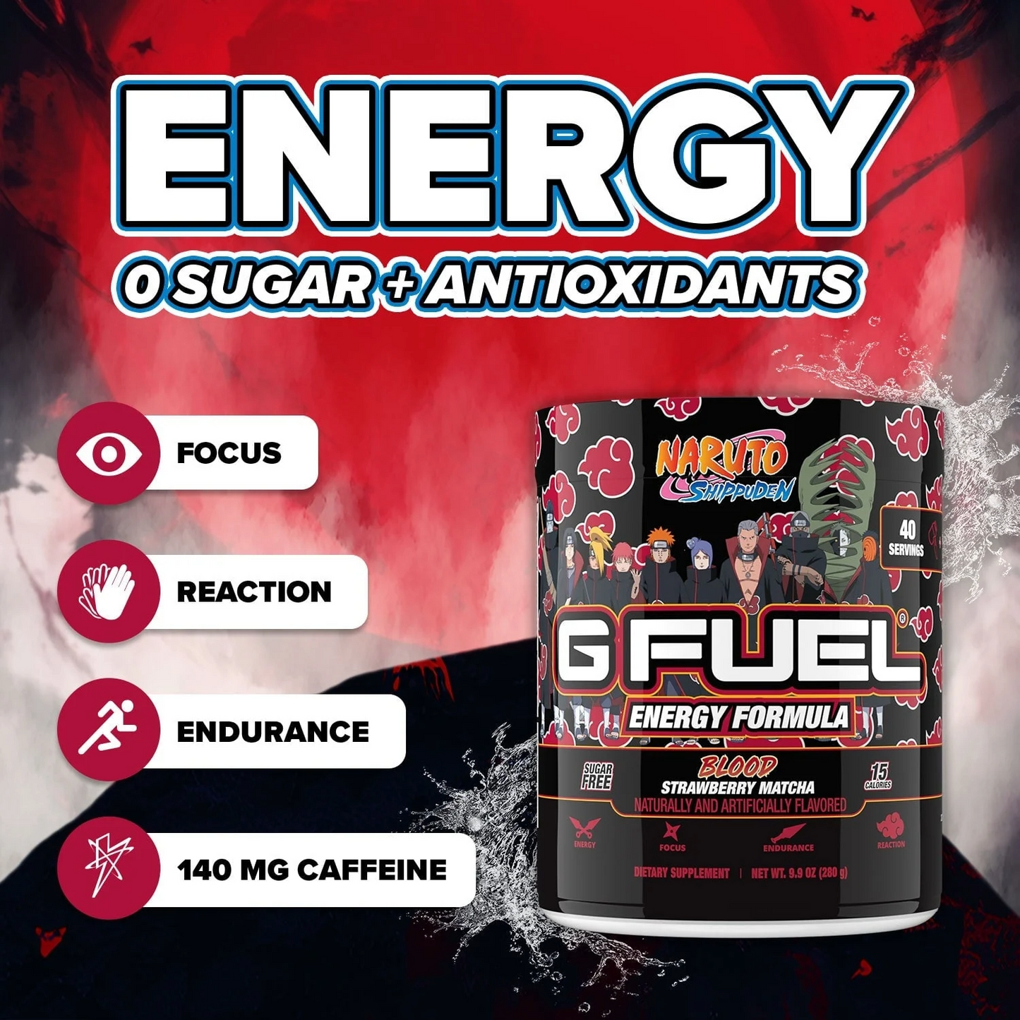 G Fuel Akatsuki Blood Tub - 40 Servings - Naruto