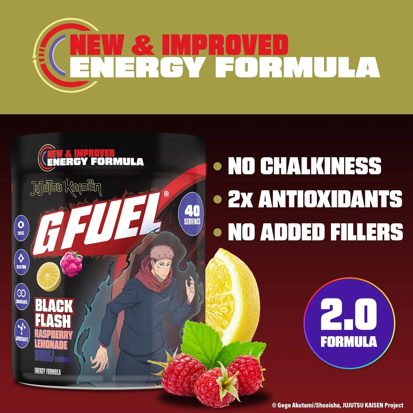 G Fuel Black Flash 2.0 Tub - 40 Servings - Jujutsu Kaisen