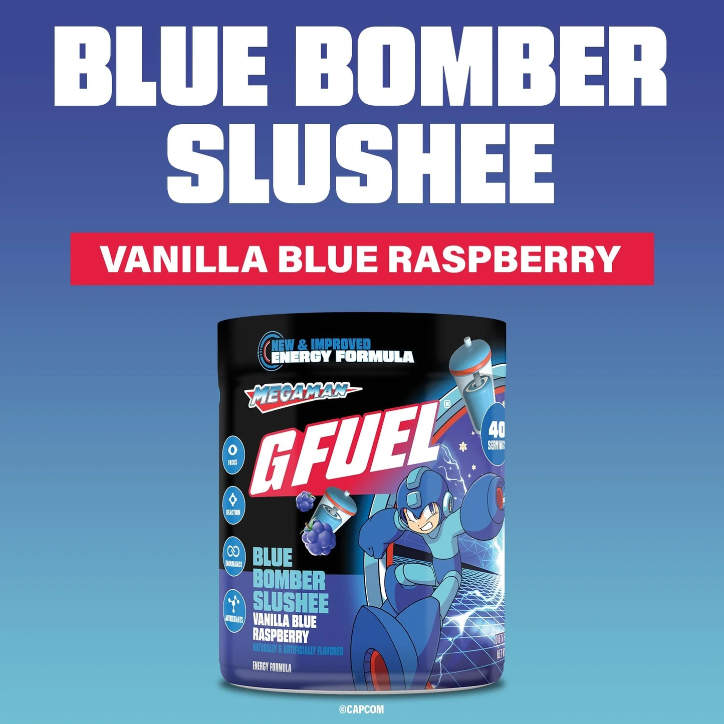 G Fuel Blue Bomber Slush 2.0 Tub - 40 Servings - Mega Man