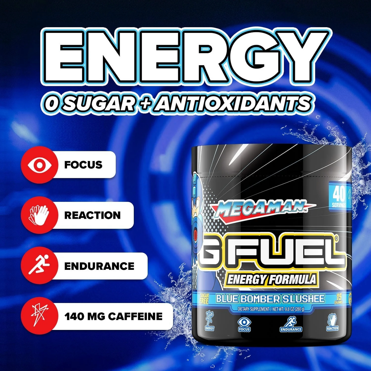 G Fuel Blue Bomber Slushee Tub - 40 Servings - Megaman