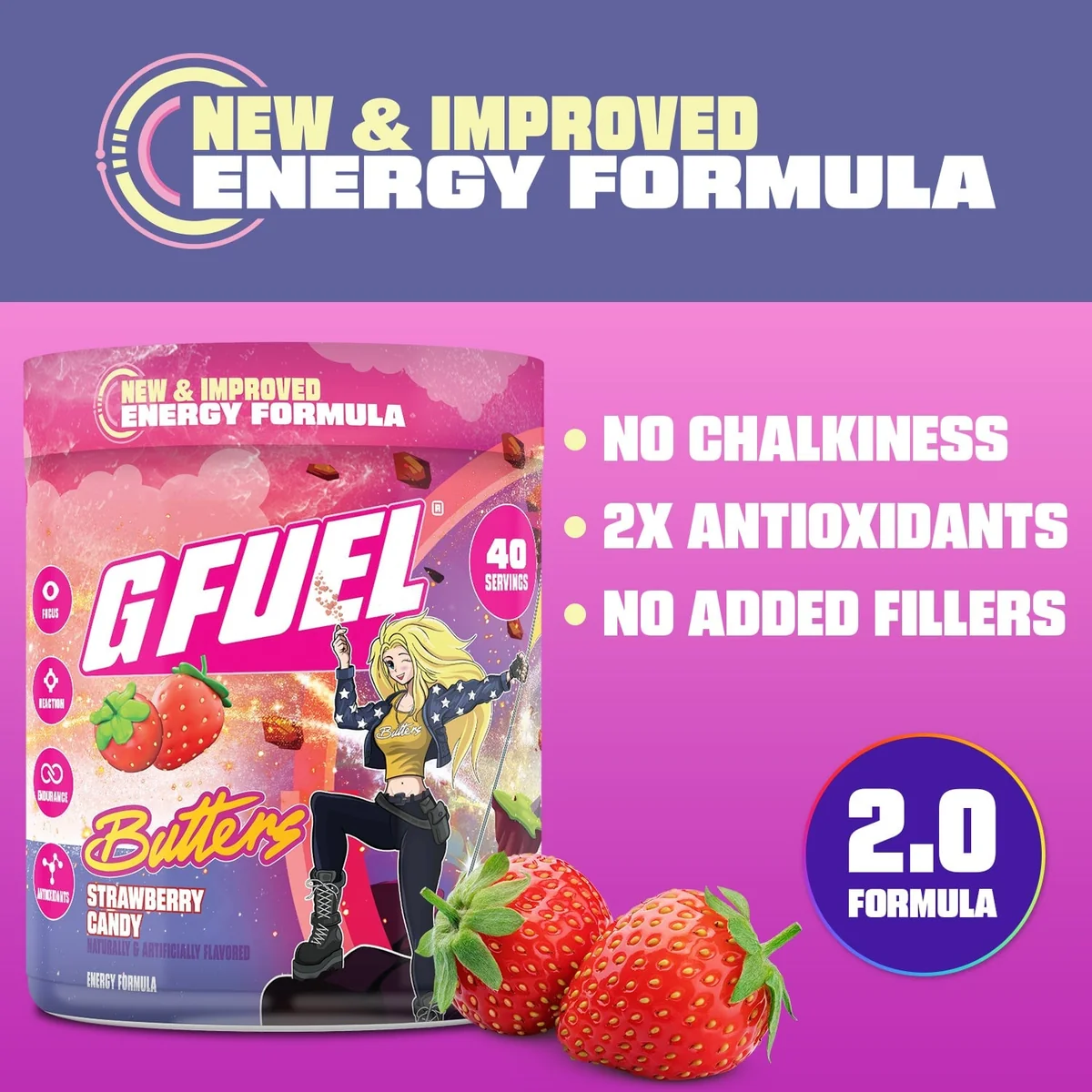 G Fuel Butters Strawberry Candy 2.0 Tub - 40 Servings - NoisyButters