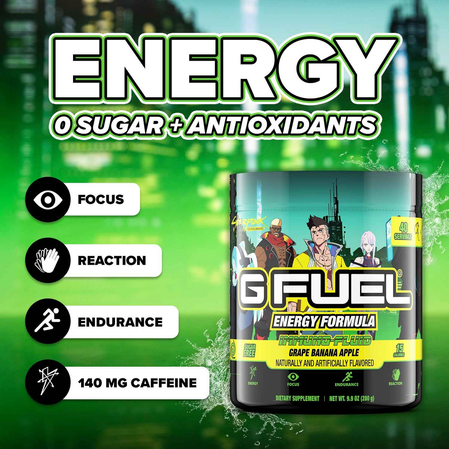 G Fuel Immuno Fluid Tub - 40 Servings - Cyberpunk Edgerunners