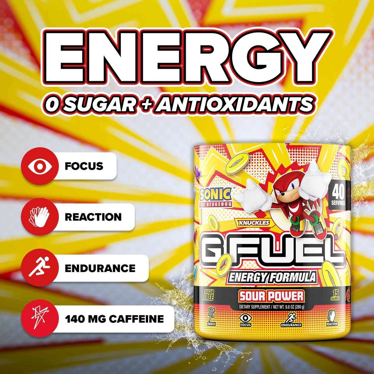 G Fuel Knuckles Sour Power Tub - 40 Servings - Sonic The Hedgehog
