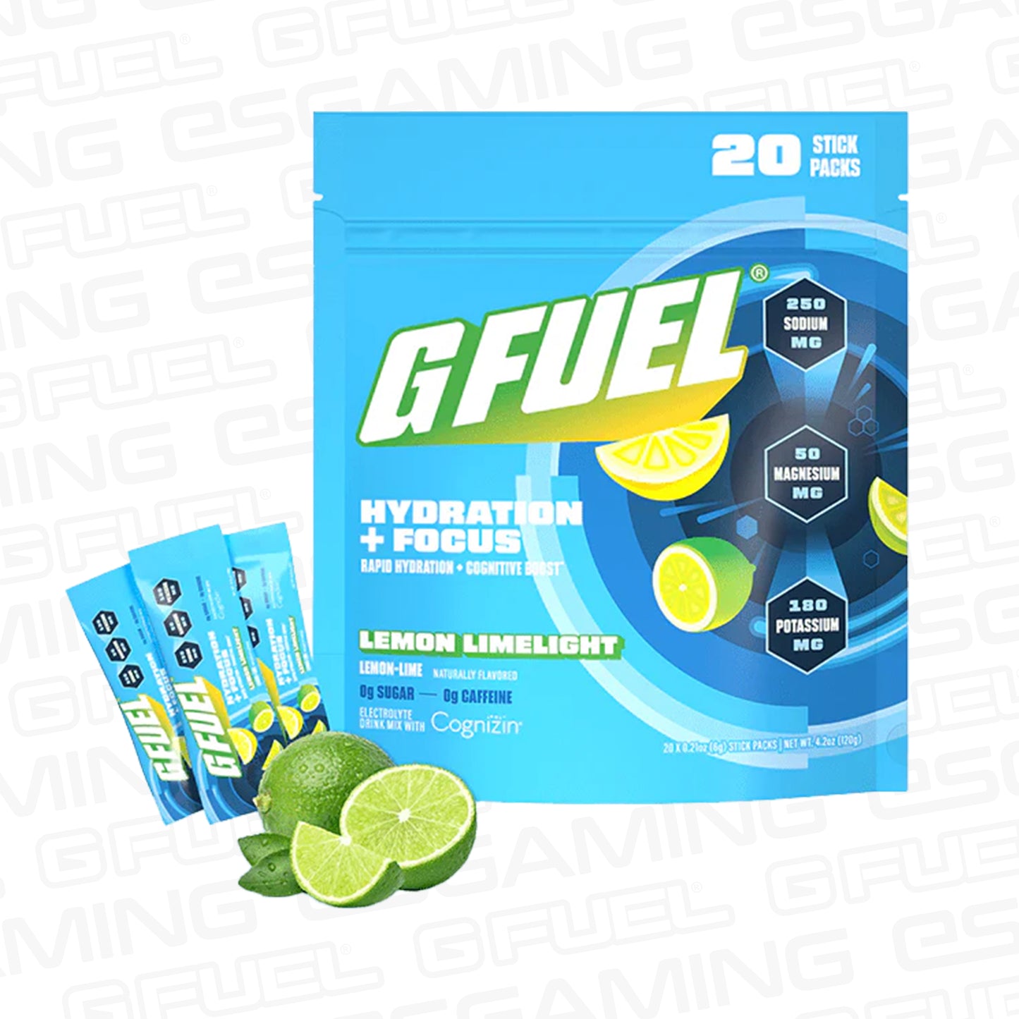 G Fuel Lemon Limelight Pack - Hydration + Focus - 20 Stick Packs