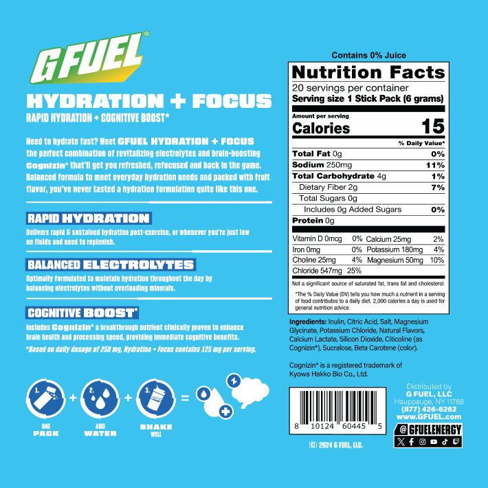 G Fuel Lemon Limelight Pack - Hydration + Focus - 20 Stick Packs