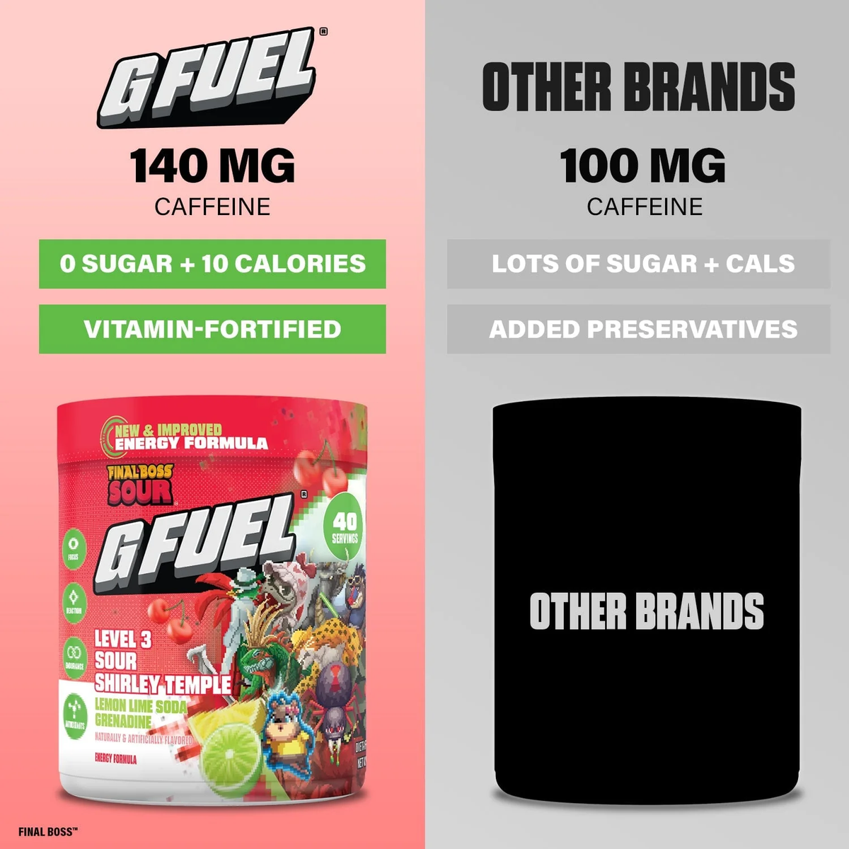 G Fuel Level 3 Sour Shirley Temple 2.0 Tub - 40 Servings - Final Boss