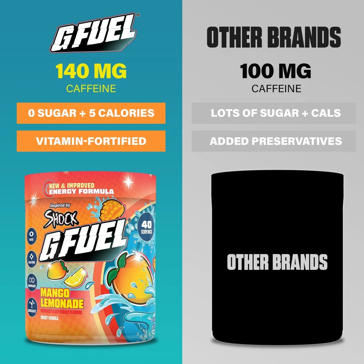 G Fuel Mango Lemonade 2.0 Tub - 40 Servings - Shock