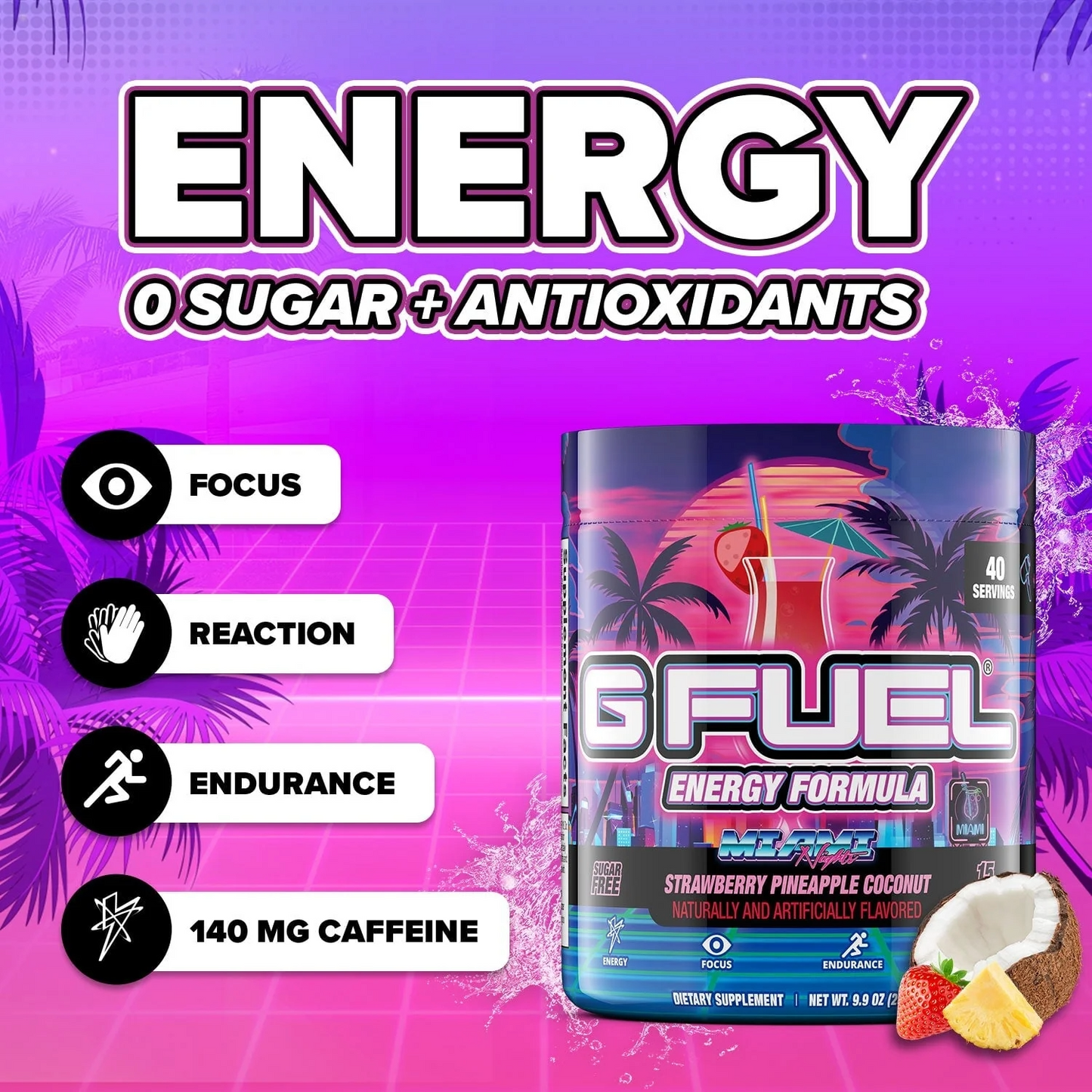 G Fuel Miami Nights Tub - 40 Servings - Glow In The Dark