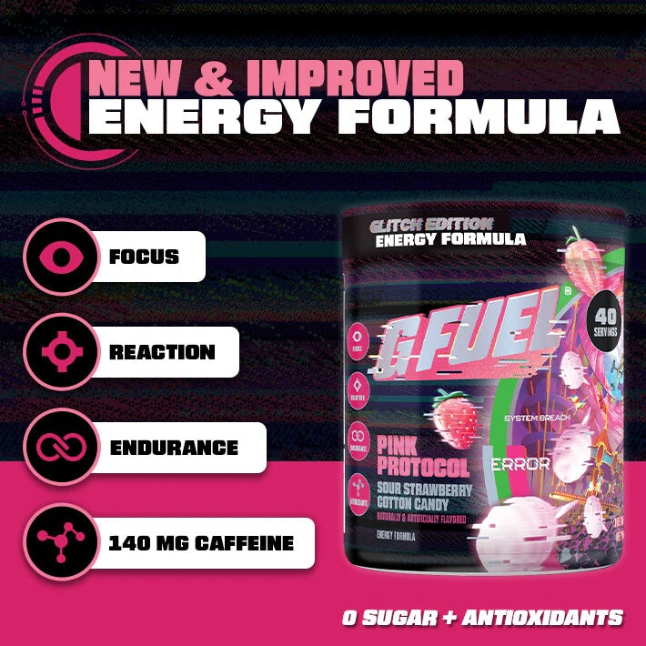 G Fuel Pink Protocol 2.0 Tub - 40 Servings - Glitch Edition