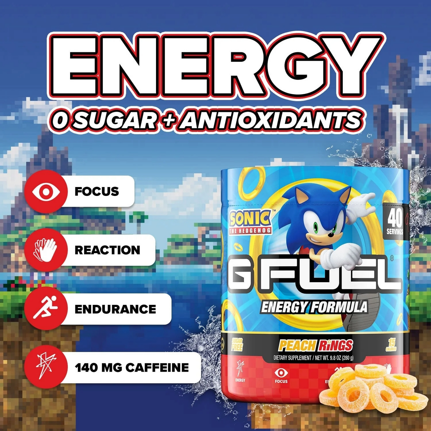 G Fuel Peach Rings Tub - 40 Servings - Sonic