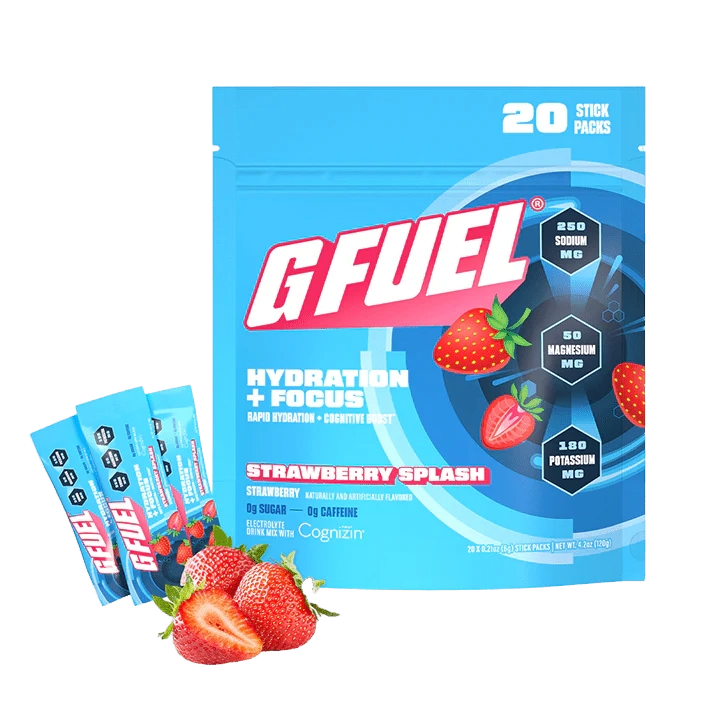 G Fuel Strawberry Splash Pack - Hydration + Focus - 20 Stick Packs