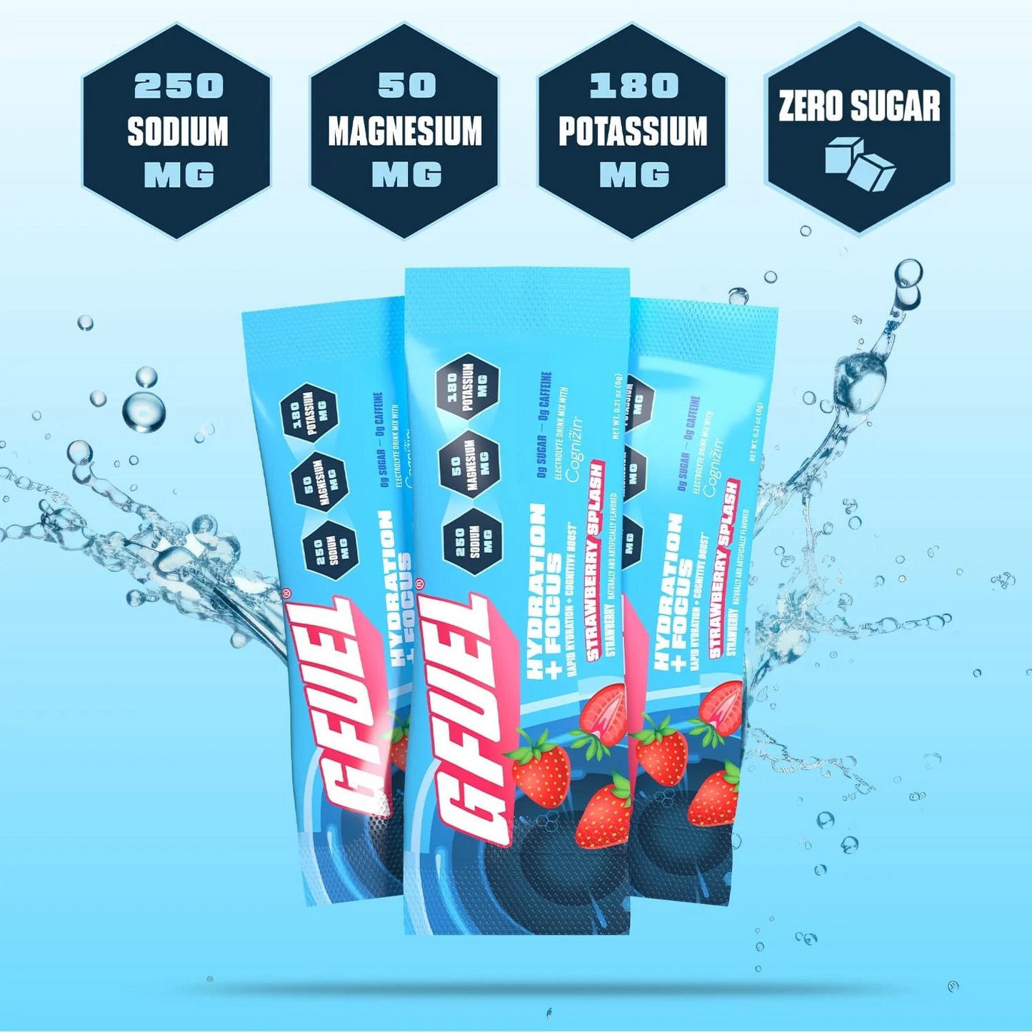 G Fuel Strawberry Splash Pack - Hydration + Focus - 20 Stick Packs
