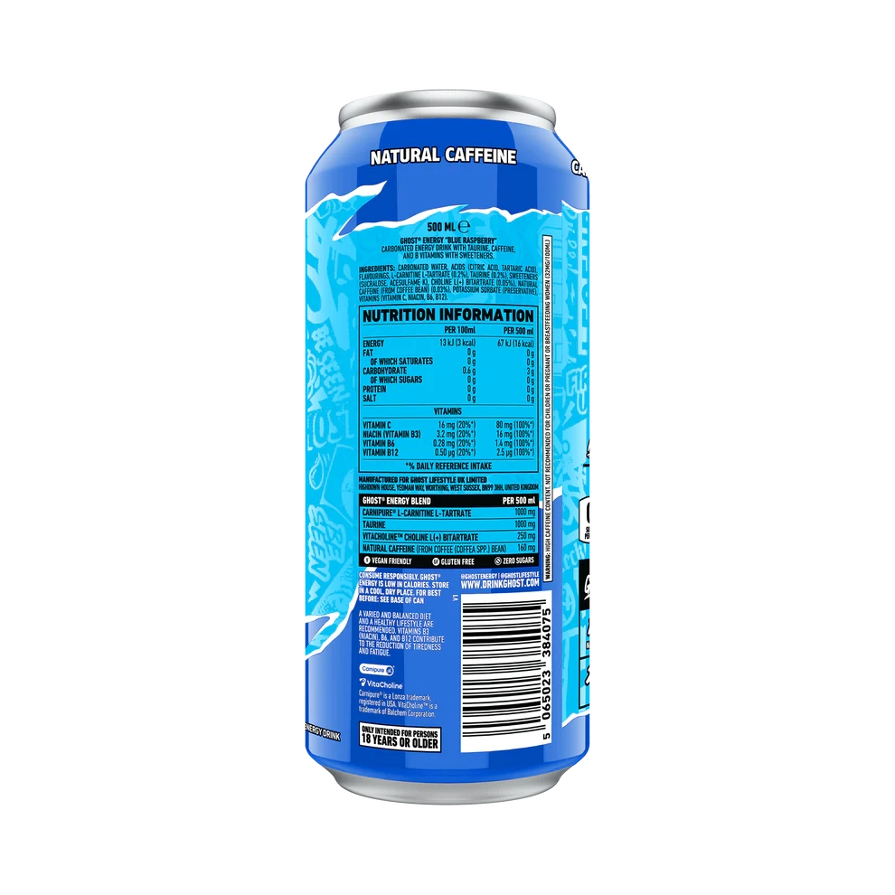 Ghost Energy Blue Raspberry Cans - 12 x 500ml
