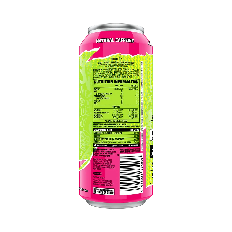 Ghost Energy Sour Watermelon Cans - 12 x 500ml