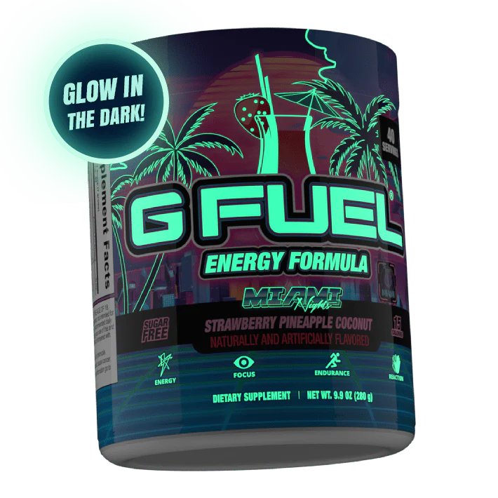 G Fuel Miami Nights Tub - 40 Servings - Glow In The Dark Bundle